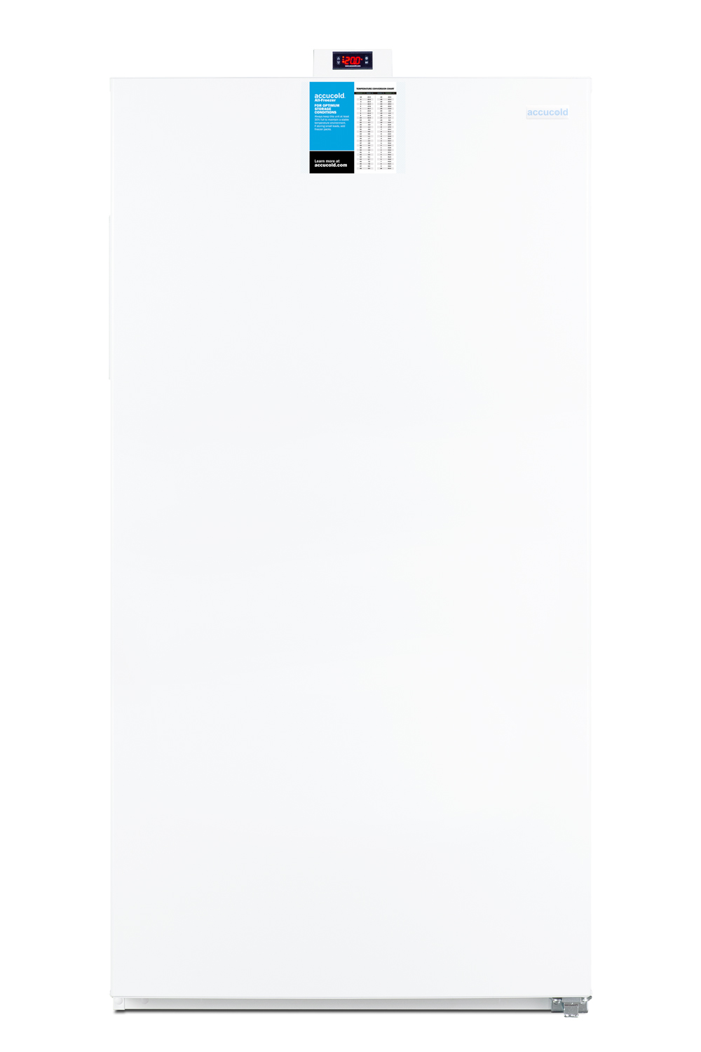 Upright frost-free freezer with factory-installed icemaker for general purpose storage with digital controls and white exterior finish